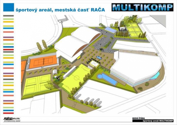 Projekt 1 (Multikomp): Pohľad na navrhovaný areál od Hečkovej/Kadnárovej.