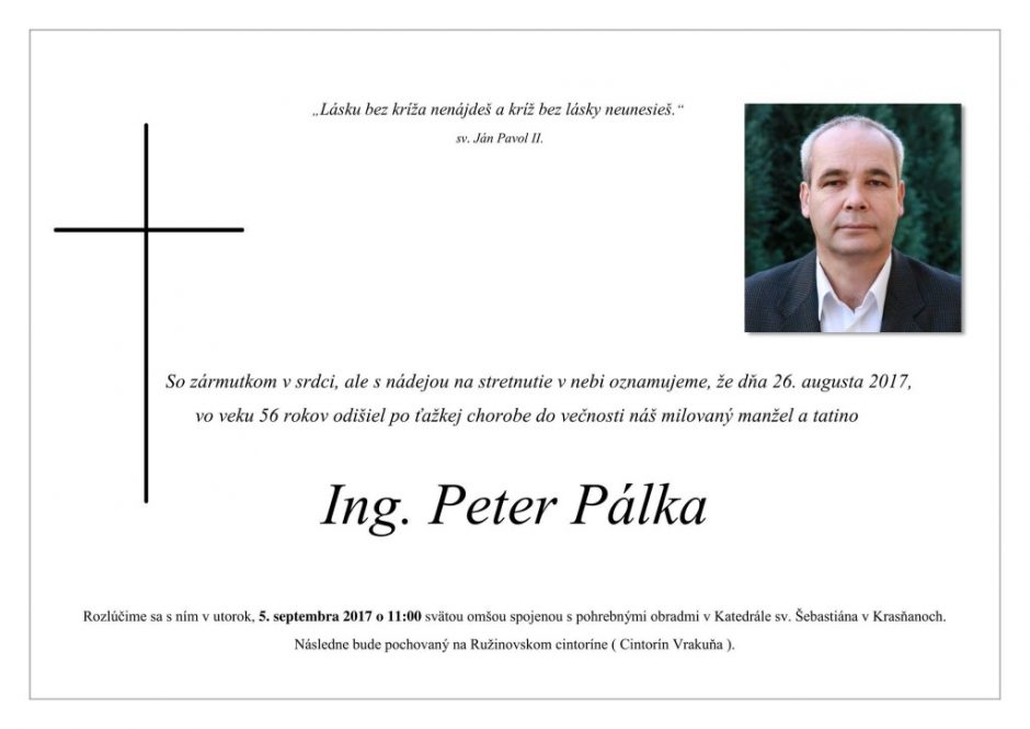 Peter Palka parte smútočné oznámenie